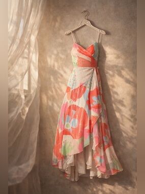 Hutch Farrah Sequin Wrap Dress Pink Multicolor Small High Low NWT